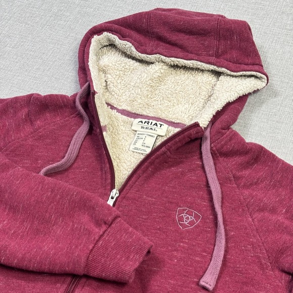 Ariat Tops - Ariat REAL Hoodie Women Small Red Full Zip Lined Sherpa Faux Fur Kangaroo Pocket